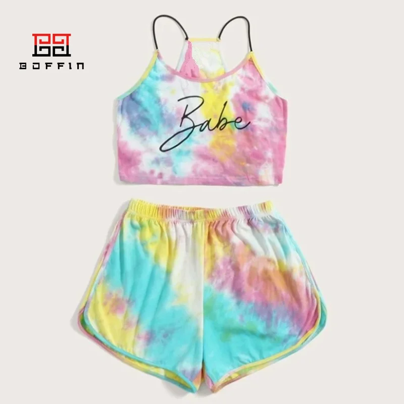 

BOFFIN New Women Tracksuit Tie Dye Print tops Women's Clothing Suspender Casual Loose Jogging Sport Set Sexy Y2k Two Piece Set