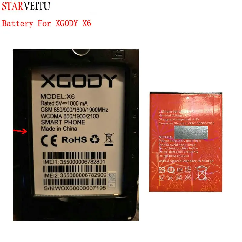 Аккумулятор для XGODY X6 5 0 дюймов мобильный телефон литий-ионные аккумуляторы 2500