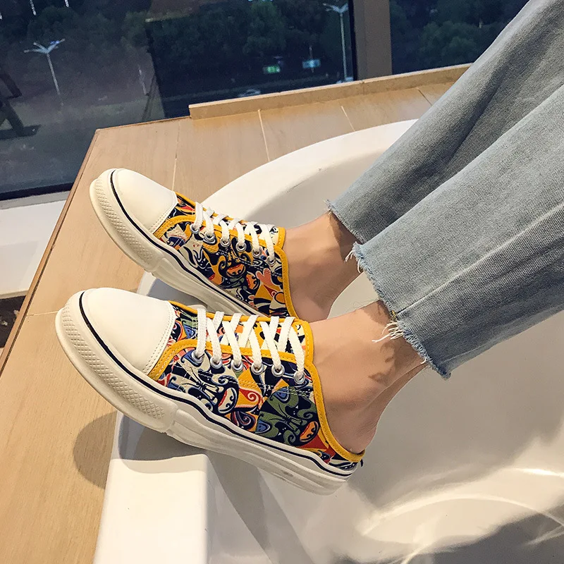 

Baotou Half Slippers Men's Outer Wear Fashion New Summer Men's Shoes Mesh Breathable White Shoes Korean Shoes for Men