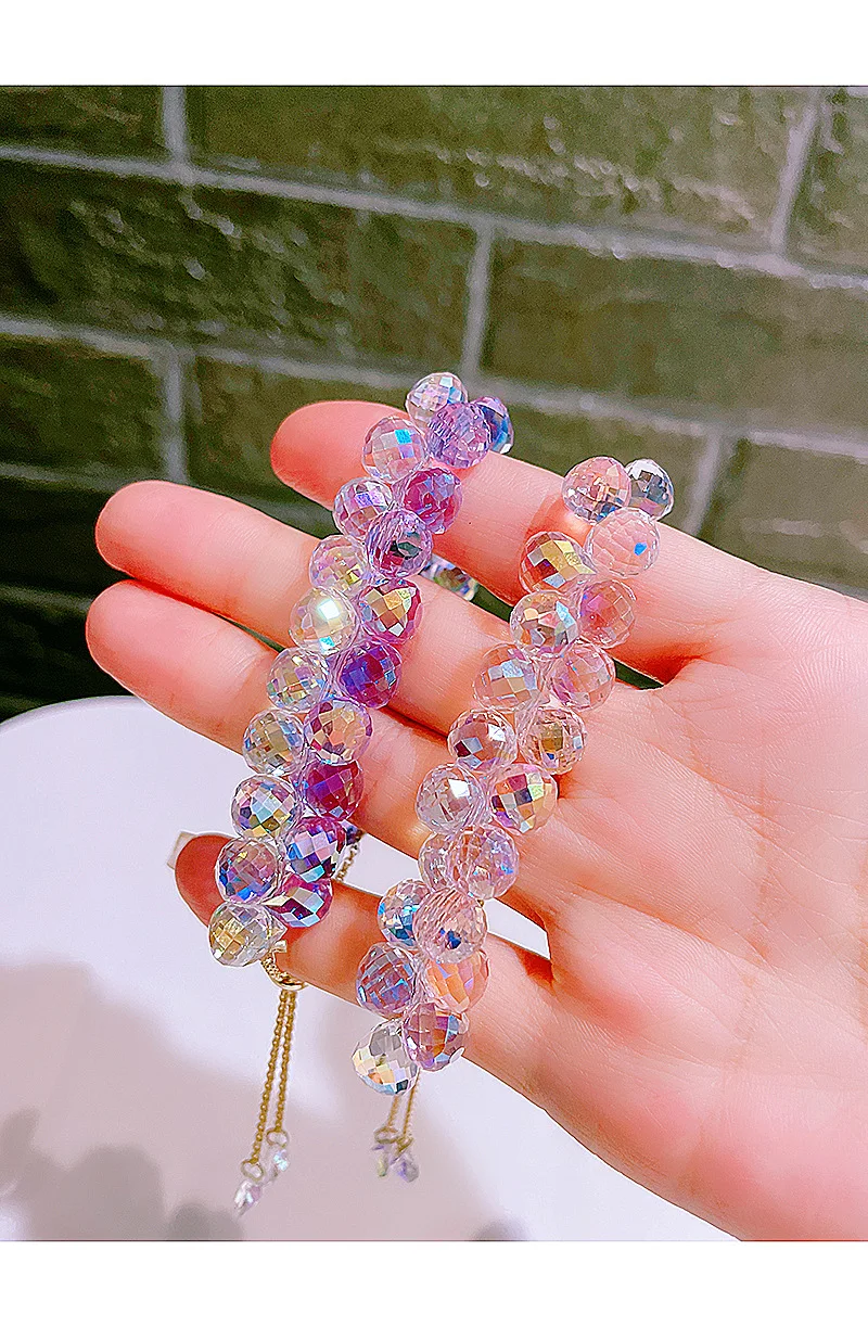 

HIYONG Double Row Crystal Women's Bracelet, Colorful Rhinestone Beaded Pullable Jewelry, Fashion Gifts for Girls