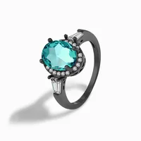 European and American retro S925 sterling silver black gold Paraiba glass stone oval jewelry exquisite women's ring