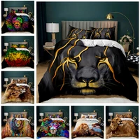 lion bedding animal duvet cover set queen king size lightning lion pattern comforter cover 1 lionhead duvet cover 2 pillowcases