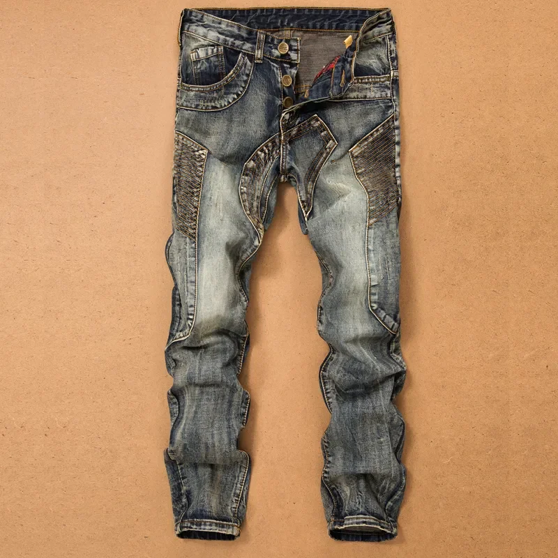 

Men'S Jeans Pants Splicing Jean Denim Trousers Biker High Quality Male Straight Casual Designer Many Multi-Pocket Comfortabl