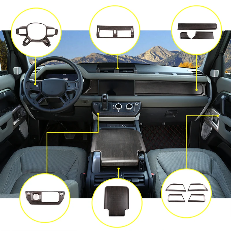 

Oak grain interior stickers decorative sequins on the steering wheel center control For Land Rover Defender 20-23 accessories