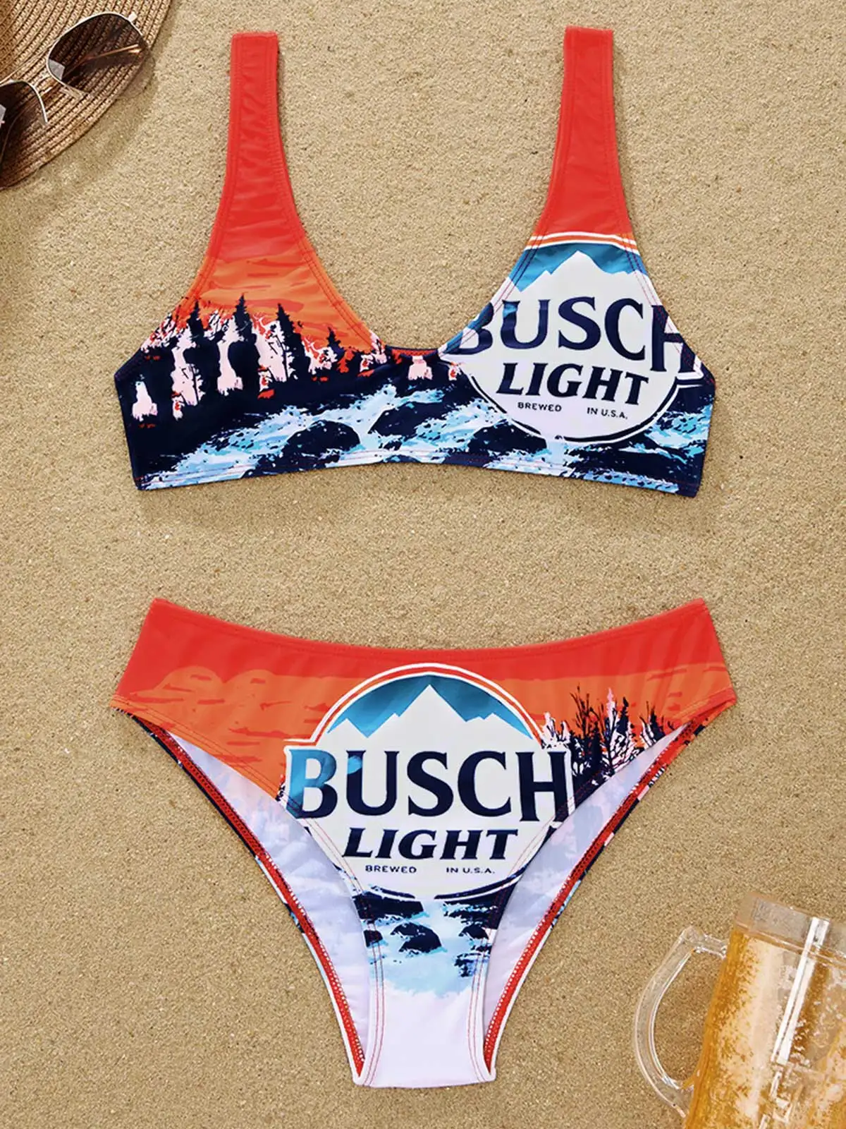 Sexy Drinks Letter Graphic Bikini Set Red Swimwear 2023 Bikinis Swimming Suit For Women Swimsuit Padded Push-up Bikini Set