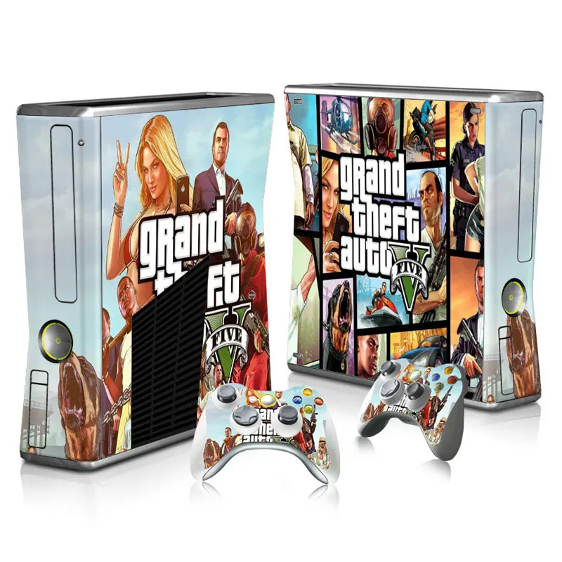 Защитный чехол GTA V Skin Stickers для Xbox 360 Slim Console и 2 защитных контроллеров с