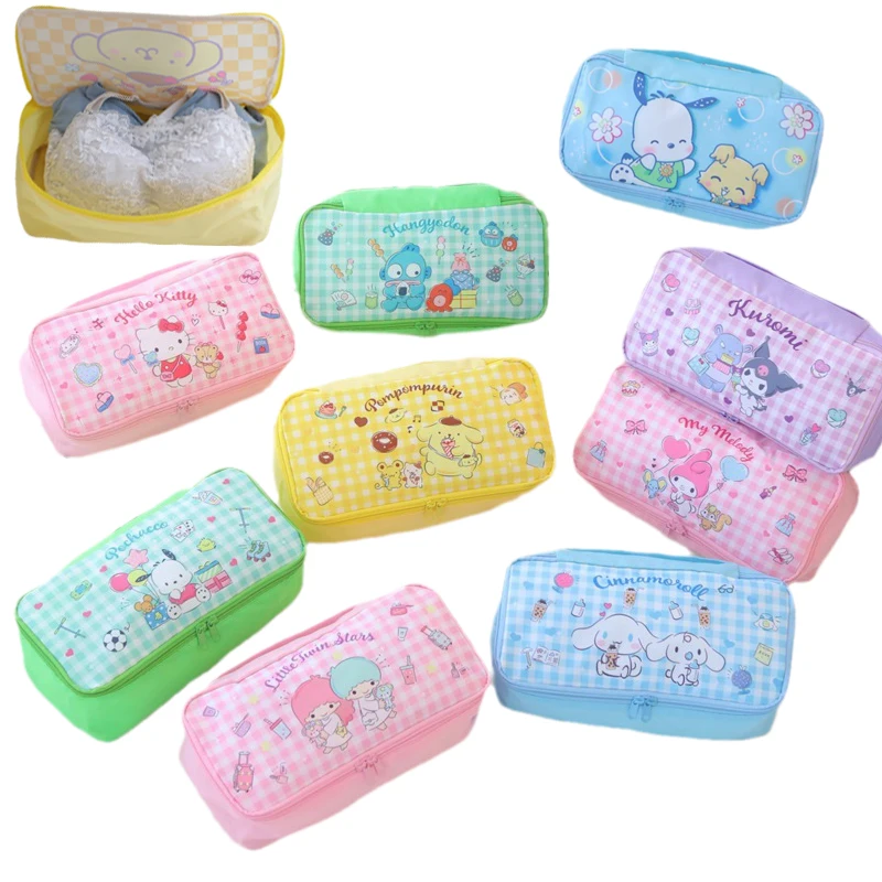 

Kawaii Sanrios My Melody Cinnamonroll Kuromi Cartoon zipper handbag Bra Box Cute Anime Travel Socks Underwear Storage Bag Gift