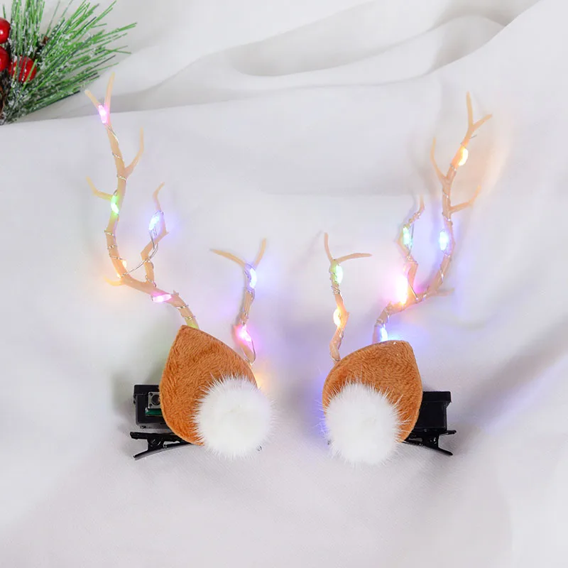 

2pcs Christmas LED Light Antler Hair Clip Elk Horn Hairpin Birthday Christmas Party Cosplay Costume Headwear Christmas Girl Gift