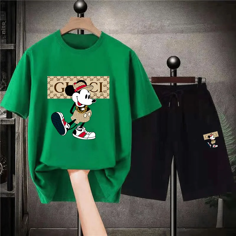 Couple's money Brand  Men's/Womens T-Shirts Set Cotton Shorts Tracksuit 2 Piece Outfits Cartoon Print Summer Clothing Streetwear