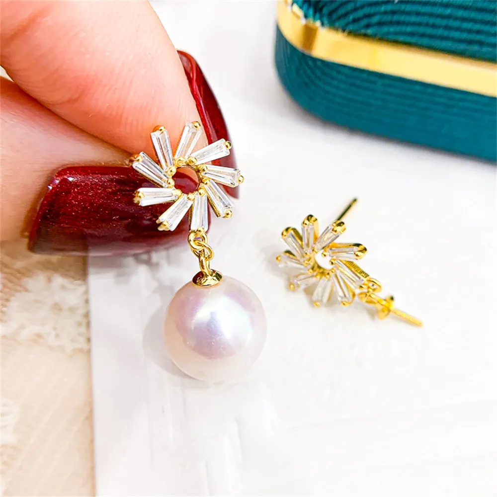 

DIY Pearl Earnail Accessories S925 Sterling Silver Jewelry Fashion Earrings Women's Empty Fit 7-12mm Beads