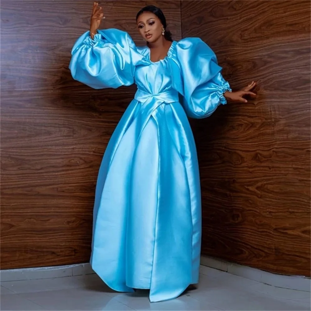 

Женское атласное вечернее платье Aso Ebi, Элегантное Длинное платье в пол с пышными рукавами-фонариками, платье для выпускного вечера в африка...