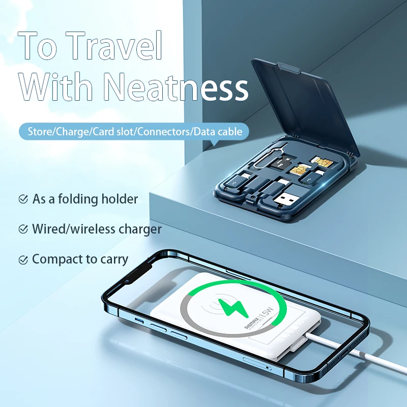 

Remax 6in1 Wireless Charging Micro USB Lightning Type C Charge Cable Set Storage Box For iPhone Huawei Xiaomi With Box Holder