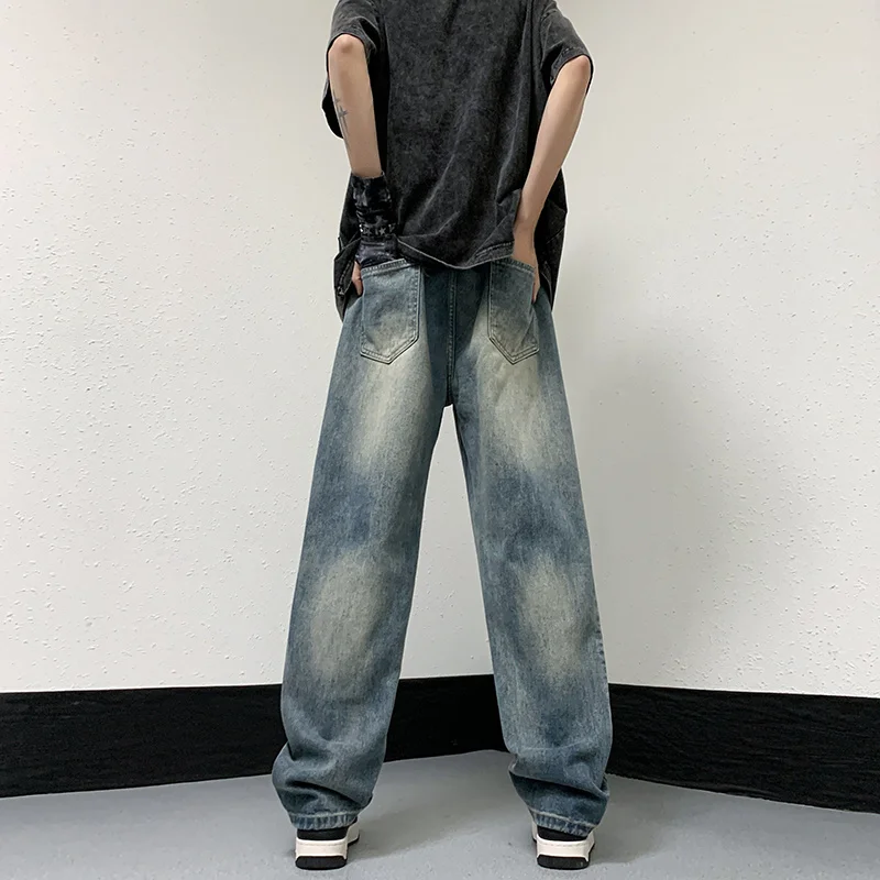 4-color Drawstring Baggy Jeans Men Fashion Retro Straight Jeans Men Japanese Streetwear Hip-hop Loose Denim Pants Mens Trousers