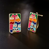 colorful creative portrait geometric stud earrings for woman girls