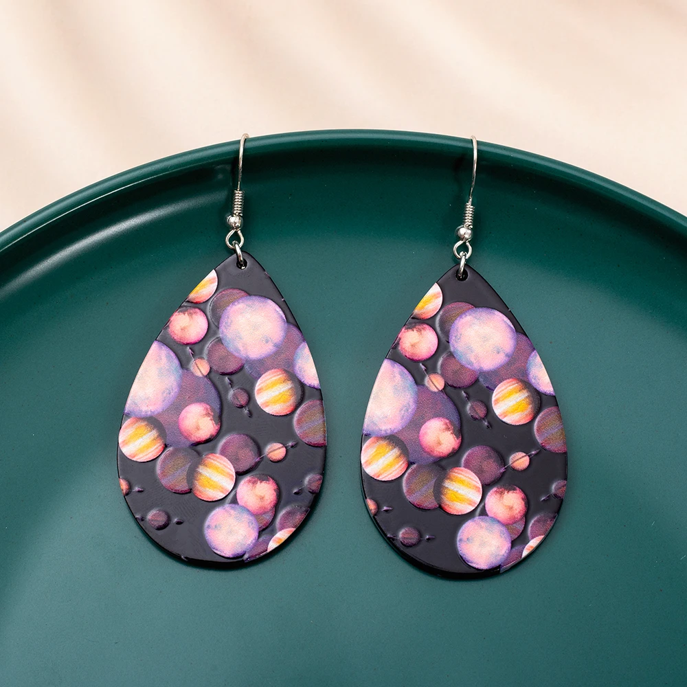 Новые модные акриловые серьги с принтом Relievo космический стиль винтажные каплями