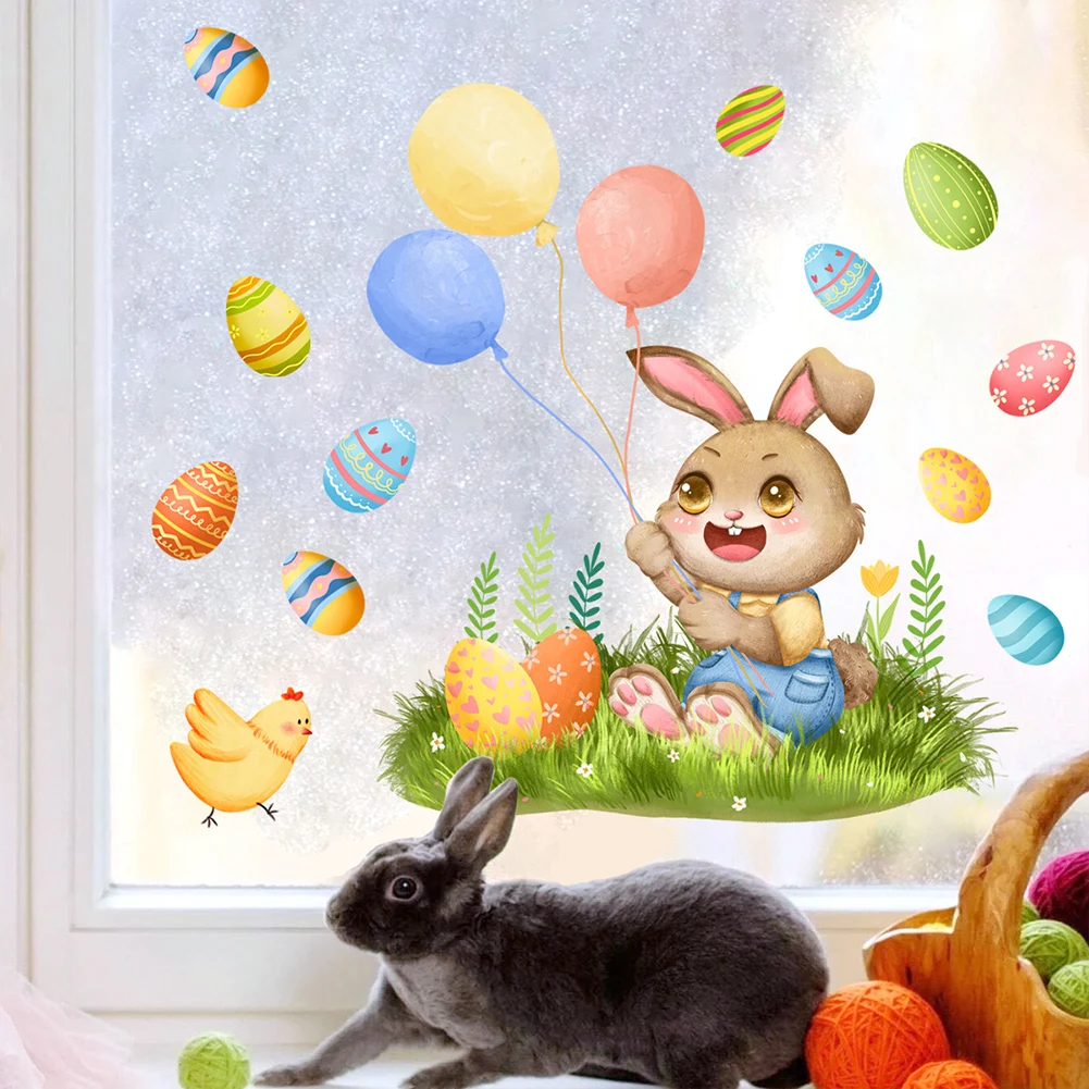 

Easter Bunny Window Stickers Decorations Easter Eggs Carrot Rabbit Window Clings Reusable Sticker Kids Gifts Home Party Supplies