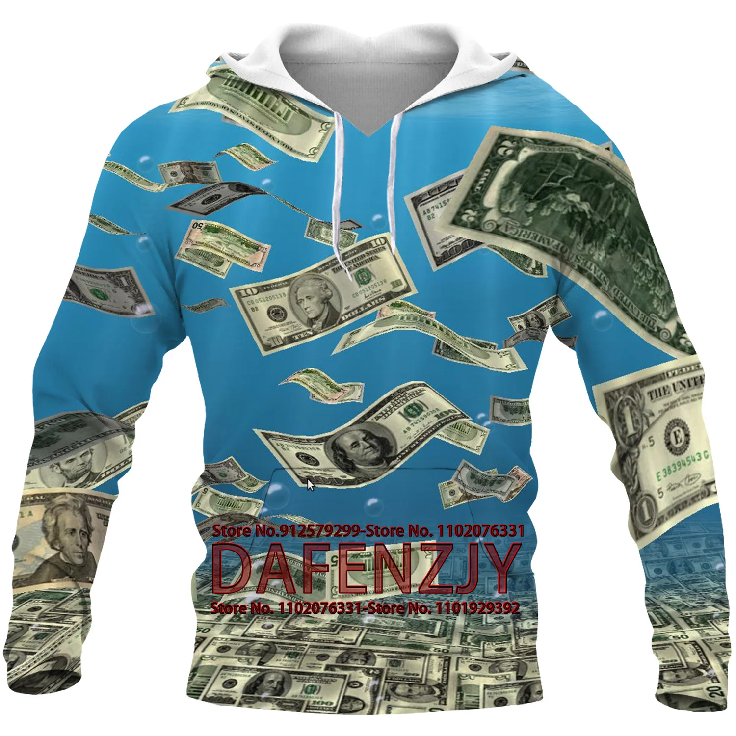 USD Currency Hooded Sweatshirt Casual Pullover for Men and Women Dollar 3d Printing Hoodie