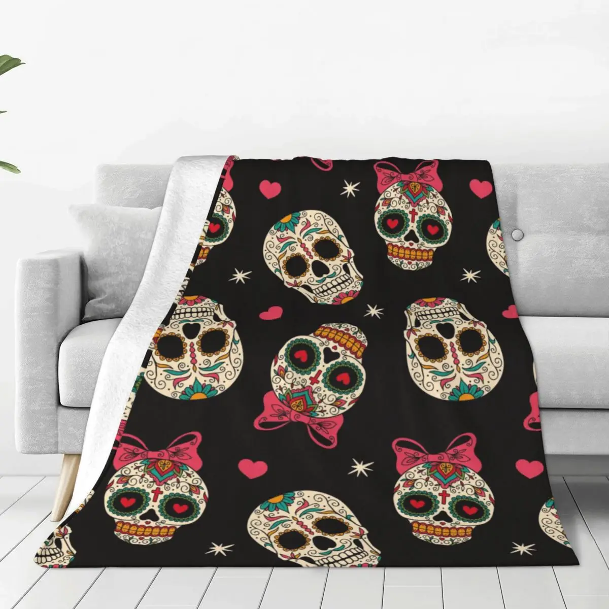 

Sugar Skull Blankets Mexican Style Fuzzy Awesome Breathable Throw Blanket for Chair Covering Sofa Spring/Autumn