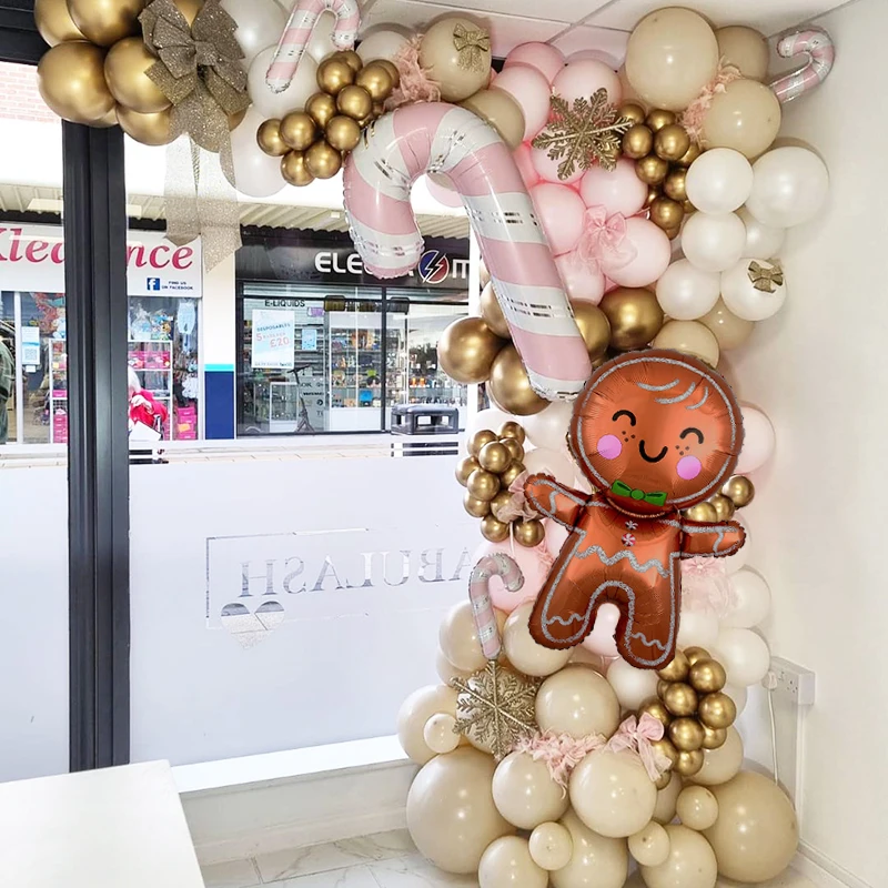 

Pink Christmas Gingerbread Man Balloon Garland Kit Pink Candy Cane Foil Balloons Girly Xmas Decoration Party Supplies
