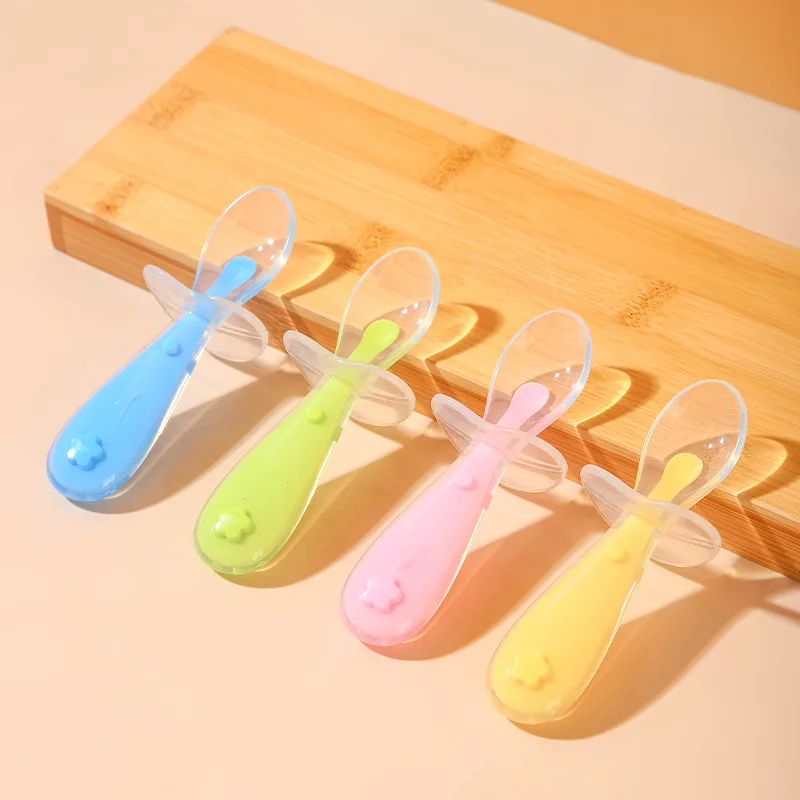 

Candy Color Baby Soft Silicone Training Spoon Temperature Sensing Spoon Children Food Baby Feeding Tools Baby Spoon