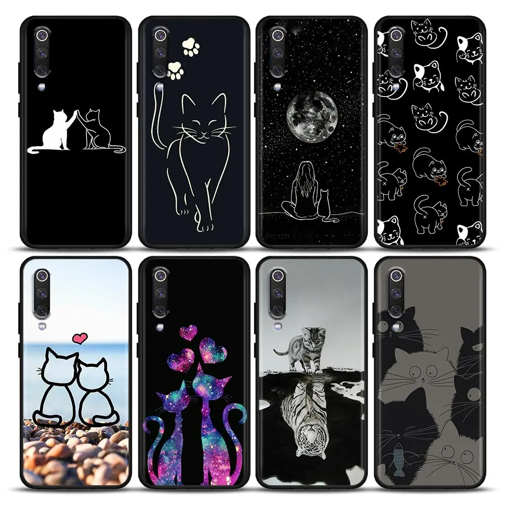 

Funny Cute Cat Line Art Phone Case for Xiaomi Mi 9 9T SE Mi 10T 10S Mi A2 Lite CC9 Note 10 Pro 5G Soft Silicone