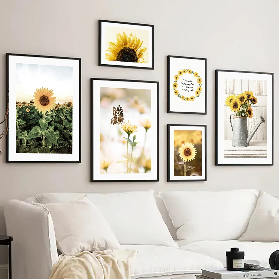

Sunflower Flower Field Girl Butterfly Tree Quote Wall Art Canvas Painting Nordic Poster And Prints Wall Pictures For Living Room