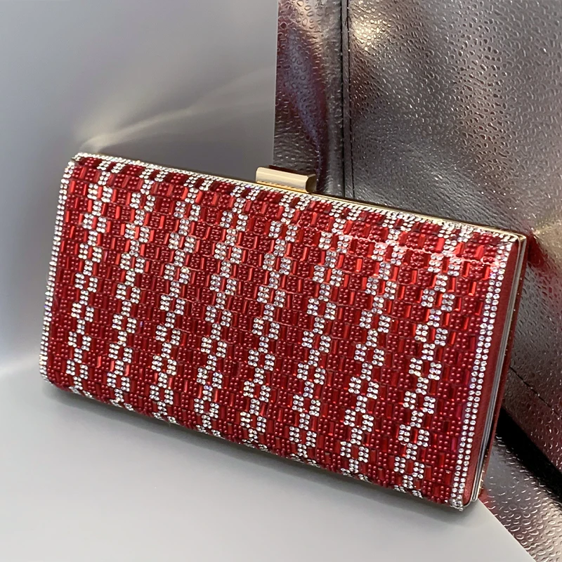 Y2K Classic Fine Checked Decor Purse Women Elegant Luxury Flash Rhinestone Metallic Handbag Chic Fashion Hasp Wallets