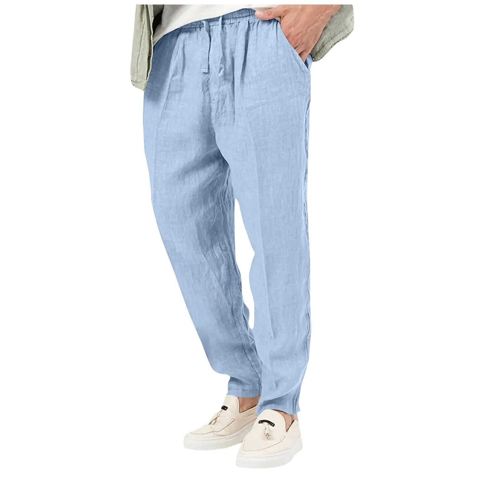 

Брюки мужские из хлопка и льна, повседневные модные однотонные штаны, легкие дышащие, для дома