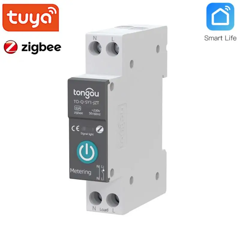 

TUYA ZigBee Smart Circuit Breaker With Metering 1P 63A DIN Rail for Smart Home Wireless Remote Control Switch by Smart Life APP