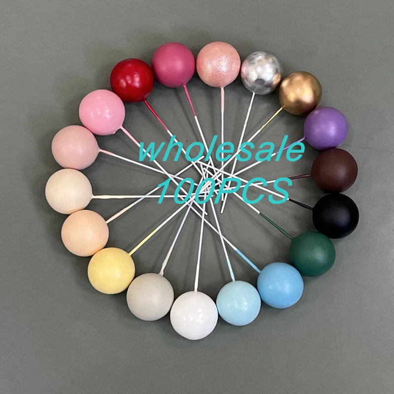 

100Pcs Wholesale Balls Cake Toppers 2-4Cm Silver Pink Brown Boho Balls Cake Topper Birthday Party Wedding Baby Shower Cake Deocr