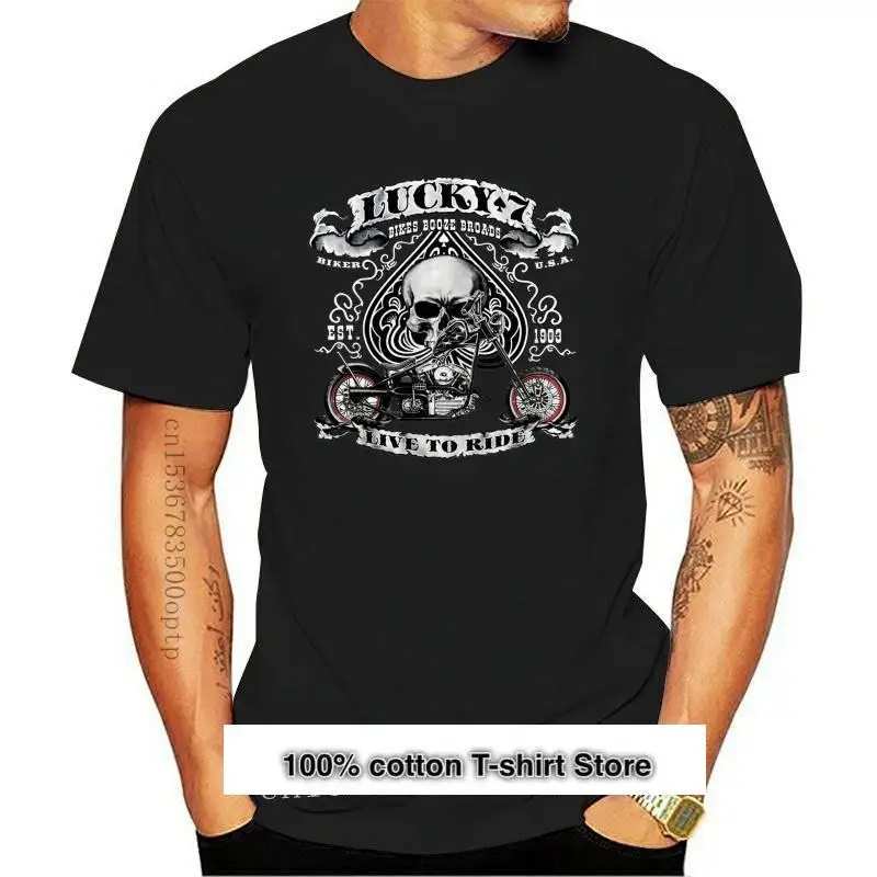 Фото Camiseta с количеством suerte 7, camiseta en vivo для montar en moto, Calavera, pala, blanca, nueva №1