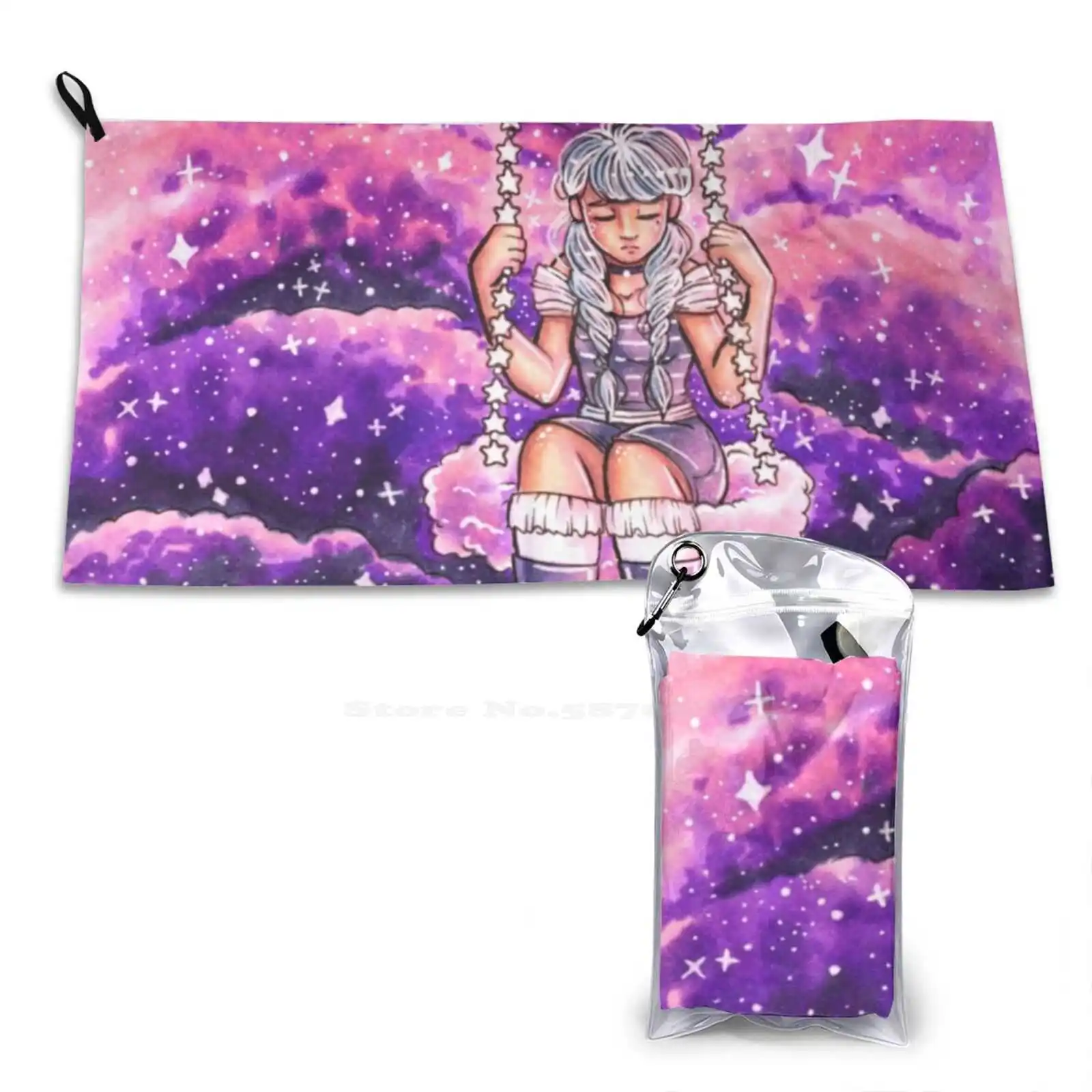 Dreaming Quick Dry Beach Towel Microfiber Bath Towels Galaxy Stars Moon Pink Purple Cute Girly Dreams Copic Marker Traditional