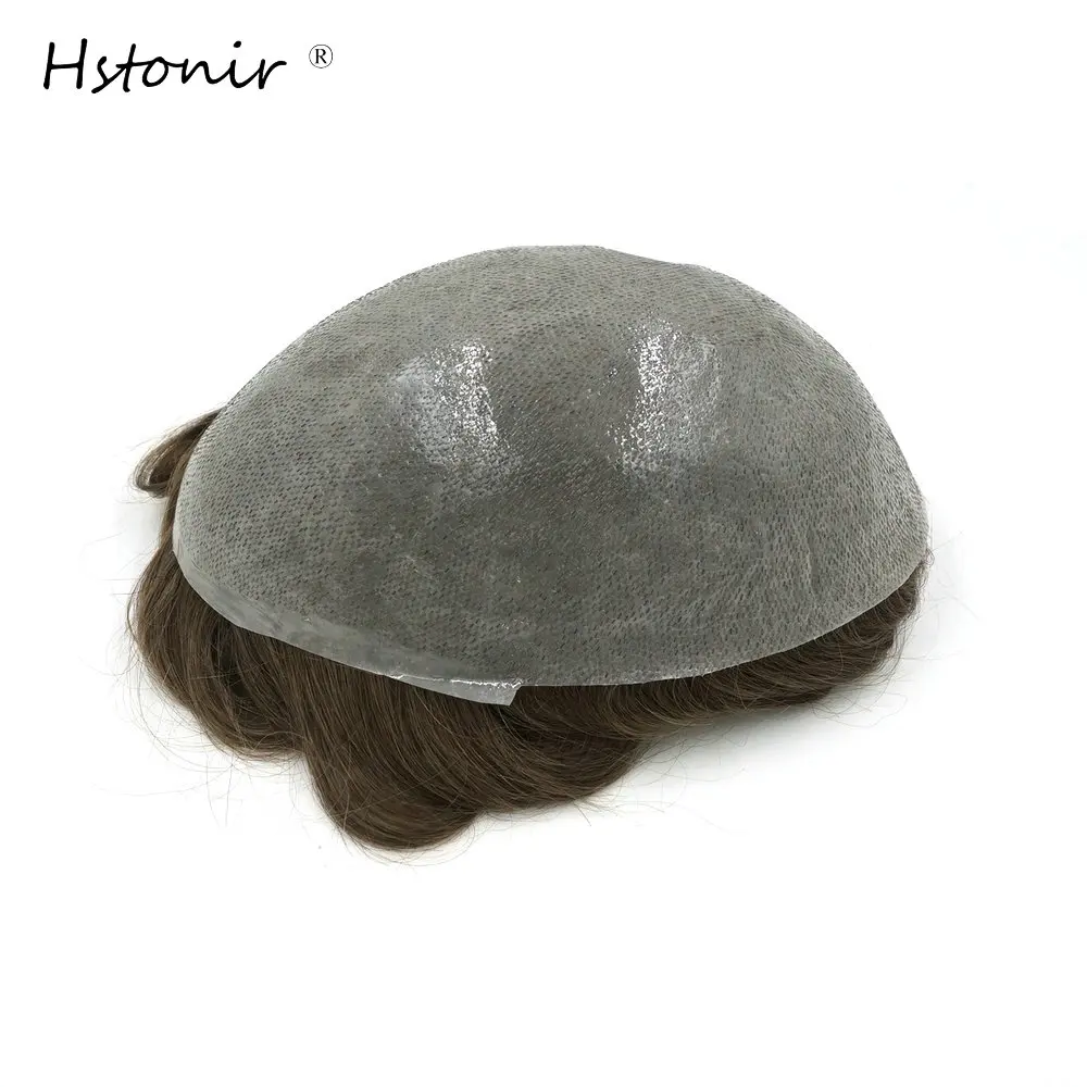 Hstonir Human Hair Men Wig Disposable Toupee Hair Replacement Super Thin Skin Hair System Indian Remy Hair H078