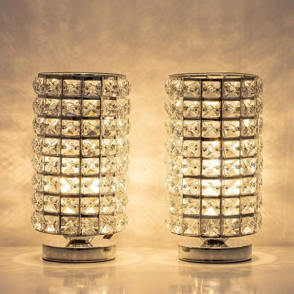 

Silver Crystal Desk Lamp with Crystal Lamp Shade Set of 2
