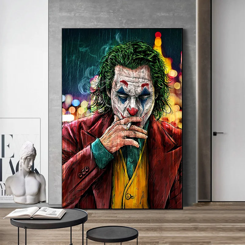 

American Movie Clown Smoking Joaquin Phoenix Figure Canvas Painting Clown Posters and Prints Wall Art Picture Living Room Decor