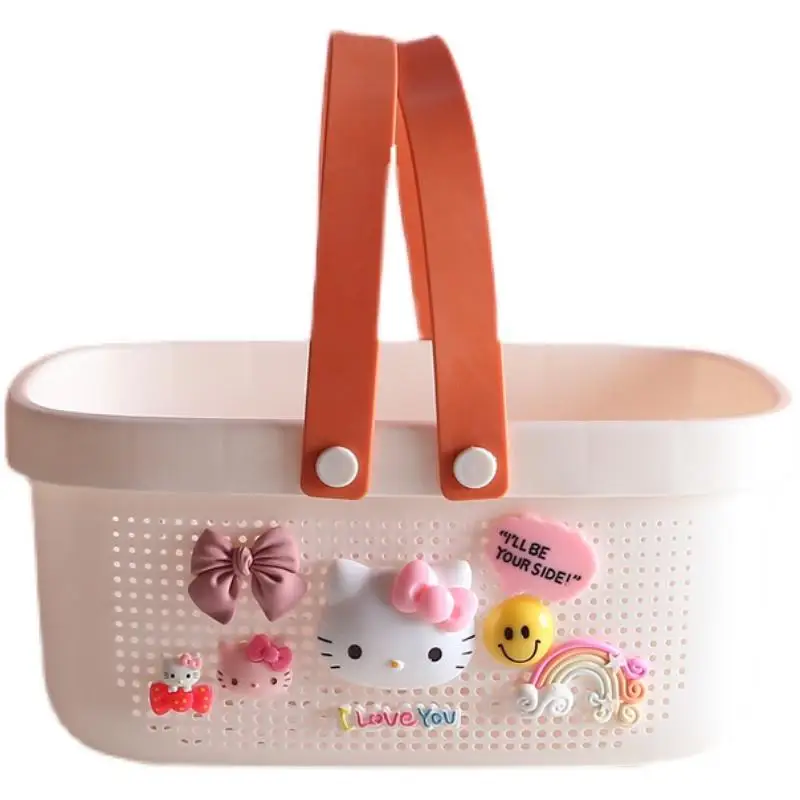 

Kawaii Sanrioed корзина для хранения котят пластиковая полый портативный корзина для ванной аниме настольная Женская корзина для покупок