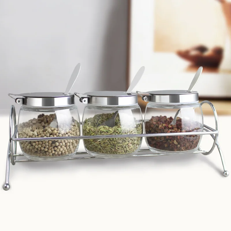 

3PCS Clear Glass Spice Jar Salt Pepper Shaker Canister Seasoning Bottle Kitchen Saltcellar Storage Spice Rack Set