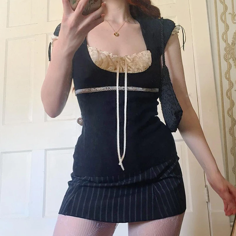 Женский винтажный Топ Milkmaid Лоскутная кружевная плиссированная футболка с