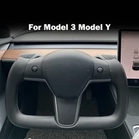 yoke steering wheel racing for tesla model 3 model y 2017 2022 leather carbon fiber black white color heating optional