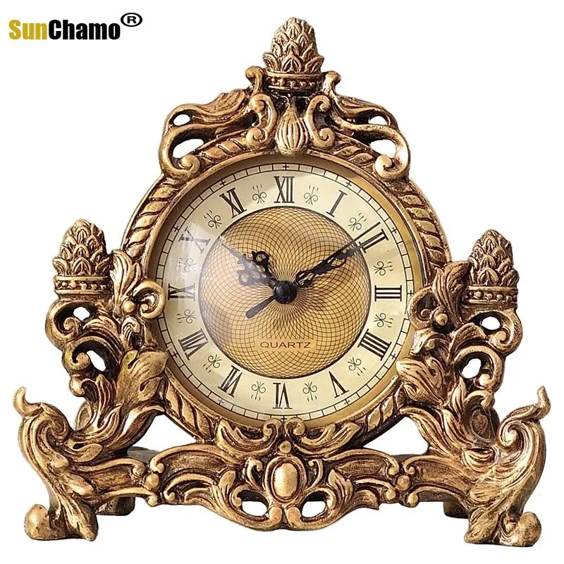 

European Style Retro Clock Desk & Table Analog Clock Battery Operated with Silent Sweep Mechanism, Decoration Clock for Home