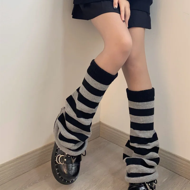 Y2k Casual Striped Flare Leg Warmers Women Stretchy Knee-high Girl Knitted Boots Cover Socks Slouch Socks Goth Gyaru Stocking