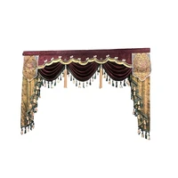 european style luxury swag waterfall valance with tassel beads fringe trim for living room rod pocket curtain drapes decoration