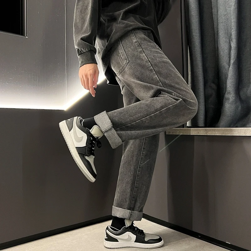 3-color Baggy Jeans Men Fashion Drawstring Retro Straight Jeans Men Japanese Streetwear Hip Hop Loose Denim Pants Mens Trousers