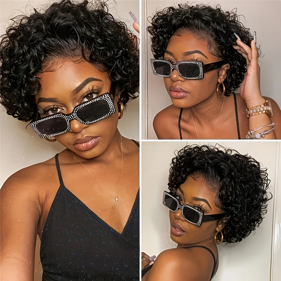 13x Парик Из Человеческих Волос Плотность 180% Короткие Вьющиеся Кружевные