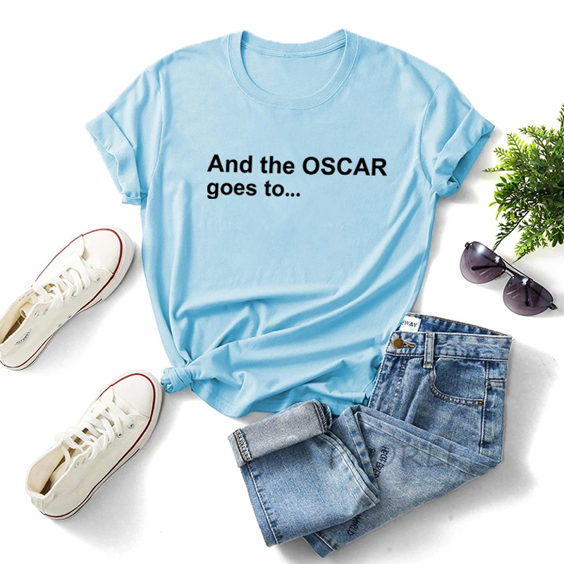 Футболка женская хлопковая с коротким рукавом и принтом Оскар виден |