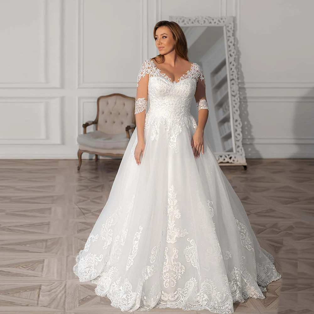 

Женское винтажное свадебное платье, белое фатиновое платье с V-образным вырезом, полурукавами и пуговицами сзади, со шлейфом