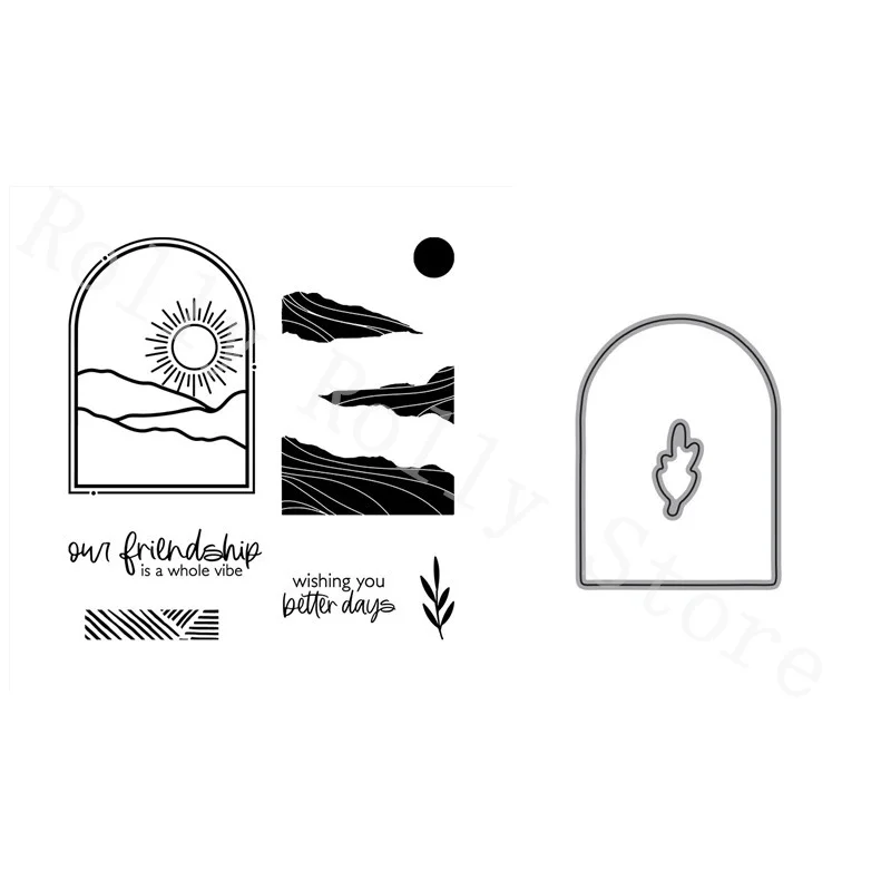 

2022 New Arrivals Sunrise Metal Cutting Dies And Clear Stamps For Scrapbooking Paper Handmade Cards Embossing Decoration Crafts