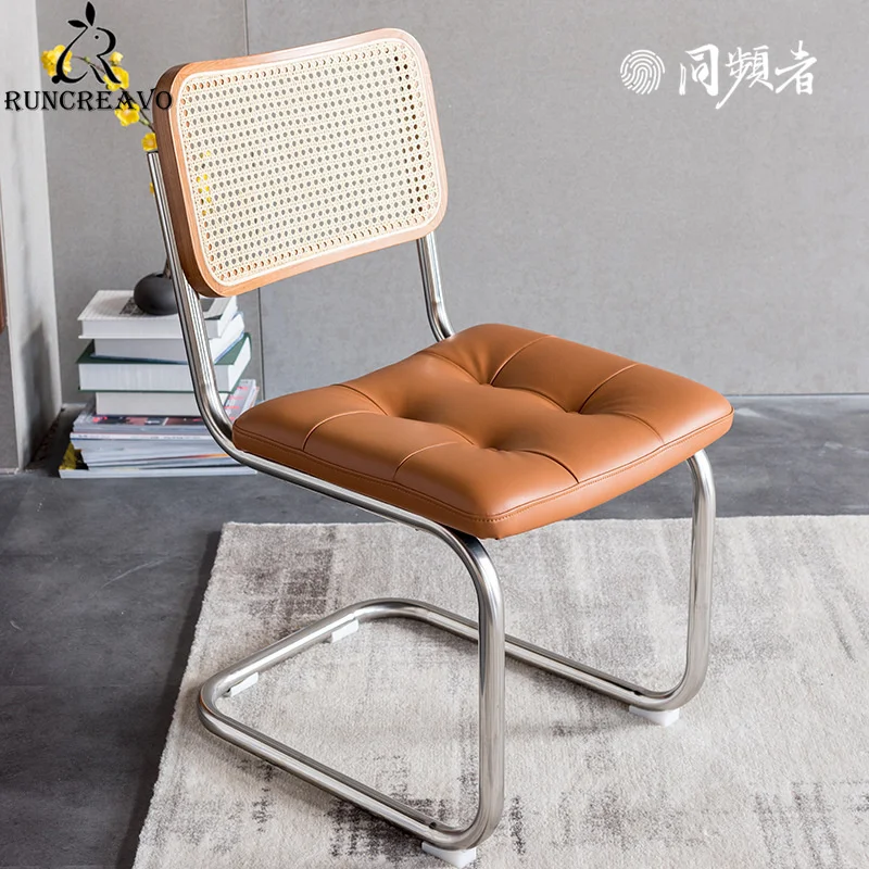 

NEW Nordic Retro Rattan Used Medieval Chair Home Backrest Net Red Office Armrest Wrought Iron Solid Wood Dining Chair