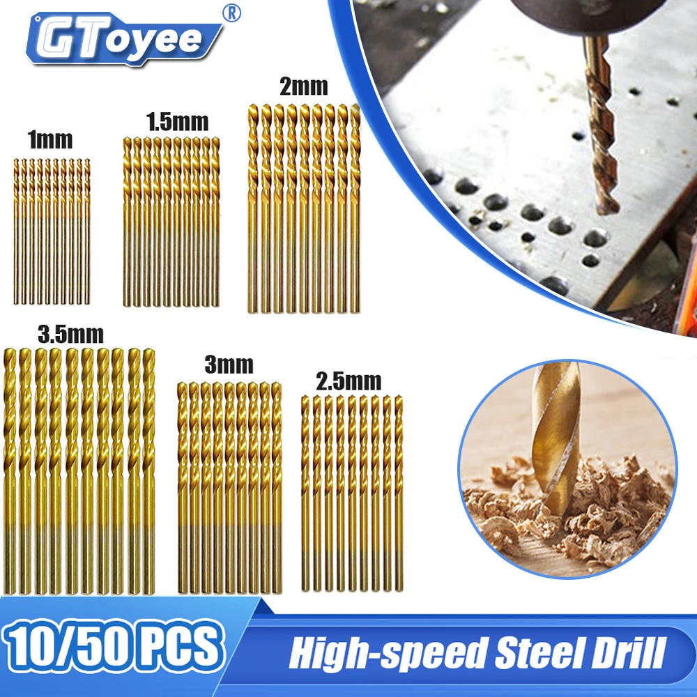 

10/50Pcs High Speed Steel Twist Drill Bit Professional Titanium Coated Drill Bit Tools Quality Power Tools 1/1.5/2/2.5/3/3.5mm