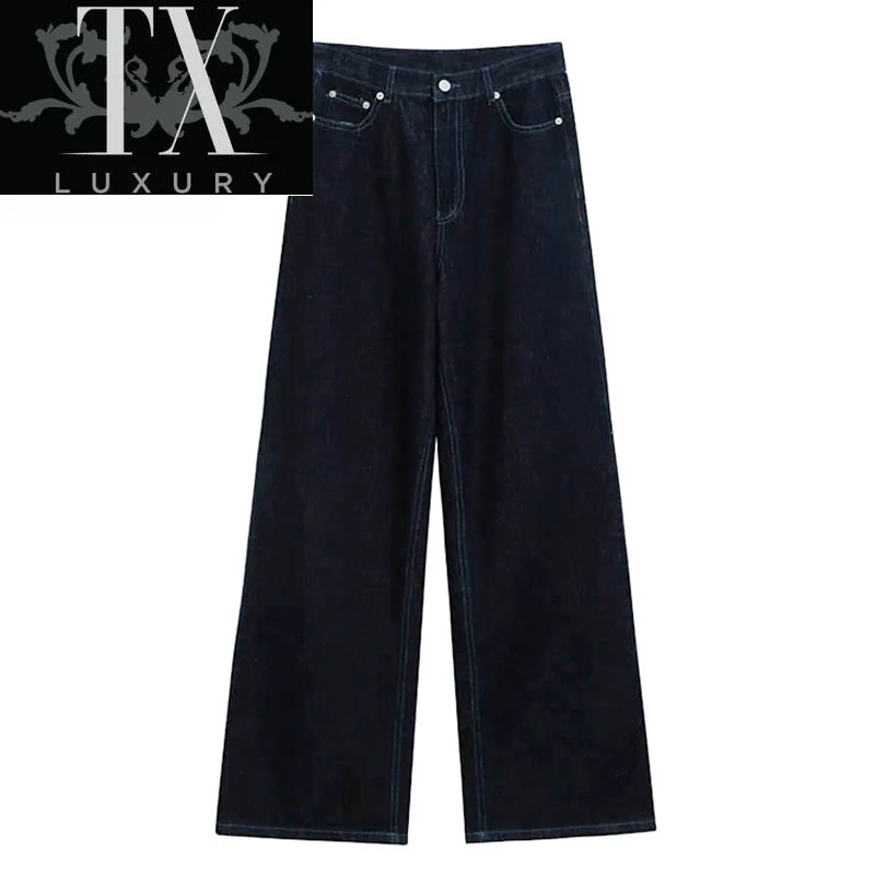 

Women's Straight Jeans Female High Waist Loose Autumn Winter Vintage Wide Leg Pants Casual Fashion Trousers